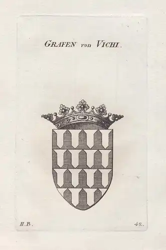 Grafen von Vichi - Vichy Frankreich France Wappen coat of arms heraldry Heraldik Kupferstich antique print