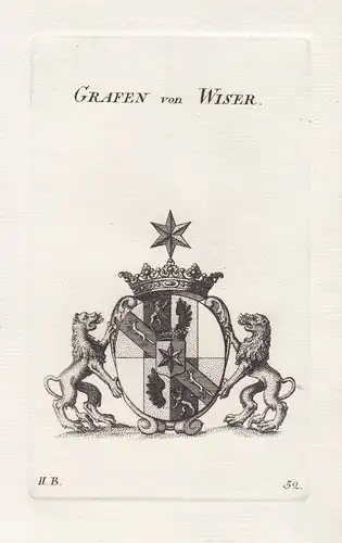 Grafen von Wiser - Wiser Österreich Niederösterreich Wappen coat of arms heraldry Heraldik Kupferstich antique
