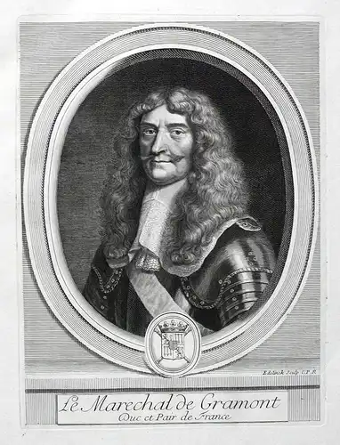 Le Marechal de Gramont - Antoine III de Gramont (1604-1678) marechal Marschall gravure Portrait Kupferstich en