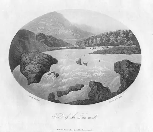 Fall of the Tummell - Loch Tummel Schottland Scotland England Great Britain Radierung etching Green Watts