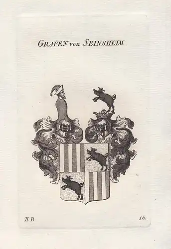 Grafen von Seinsheim - Seinsheim Franken Wappen coat of arms heraldry Heraldik Kupferstich antique print