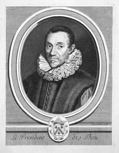 Le President de Thou - Jacques-Auguste de Thou (1553-1617) Gelehrter savant Schreiber writer Portrait Kupferst