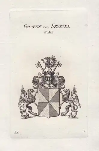 Grafen von Seyssel a'Aix - Seyssel dAix Bayern Wappen coat of arms heraldry Heraldik Kupferstich antique prin