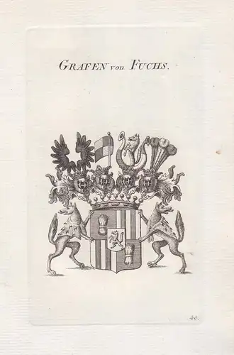 Grafen von Fuchs - Fuchs Franken Wappen coat of arms Genealogie Kupferstich copper engraving antique print