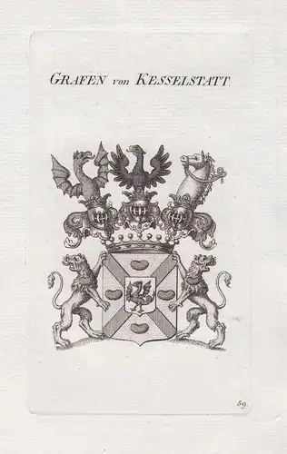Grafen von Kesselstatt -  Kesselstatt Wappen coat of arms Genealogie Kupferstich copper engraving antique prin
