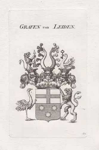Grafen von Leiden - Leiden Wappen coat of arms Genealogie Kupferstich copper engraving antique print