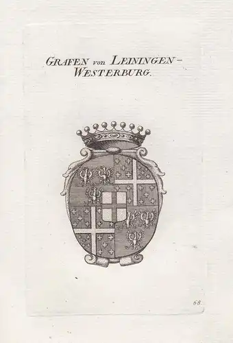 Grafen von Leiningen-Westerburg - Leiningen Rheinland-Pfalz Wappen coat of arms Genealogie Kupferstich copper