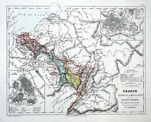 France. Versant de la Mer du Nord - France Frankreich Nord north Weltkarte Karte world map Lithographie lithog