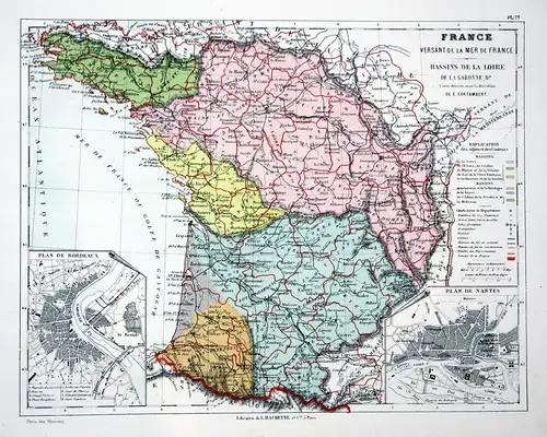 France. Versant de la Mer de France - France Frankreich Toulouse Weltkarte Karte world map Lithographie lithog