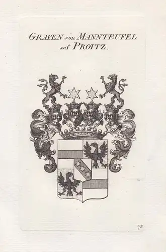 Grafen von Mannteufel auf Proitz - Mannteufel Wappen coat of arms Genealogie Kupferstich copper engraving anti