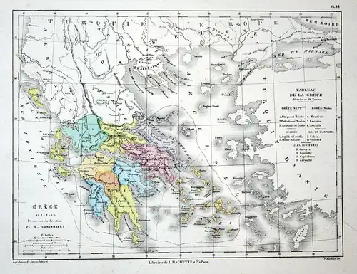 Grece. Actuelle - Greece Griechenland Athen Athens Kreta Crete Weltkarte Karte world map Lithographie lithogra