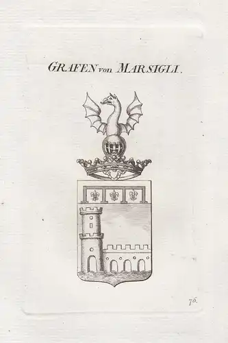 Grafen von Marsigli - Marsigli Wappen coat of arms Genealogie Kupferstich copper engraving antique print
