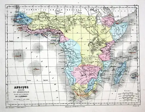 Afrique Moyenne et Meridionale - Africa Afrika Madagascar Madagaskar Weltkarte Karte world map Lithographie li