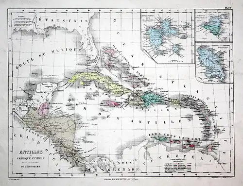 Antilles et Amerique Centrale - America Amerika Jamaica Jamaika Kuba Cuba Weltkarte Karte world map Lithograph