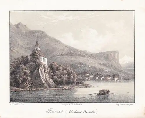 Brienz (Oberland Bernois) -  Brienz See Panorama Ansicht vue Farblithographie Lithographie Suisse Schweiz