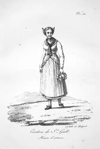 Canton de St. Gall. Femme d'artisan. - Trachten costumes Handwerkerin Kanton St. Gallen Schweiz Suisse Origina
