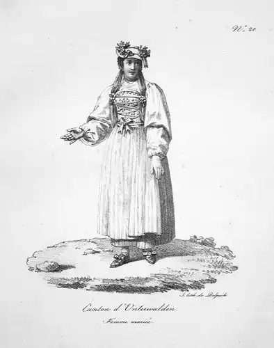 Canton d'Unterwalden. Femme mariee. - Trachten costumes Ehefrau Kanton Unterwalden Schweiz Suisse Original Lit