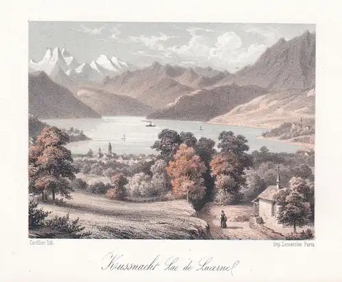 Kussnacht Lac de Lucerne -  Küssnacht Luzern Panorama Ansicht vue Farblithographie Lithographie Suisse Schweiz