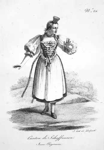 Canton de Schafhausen. Jeune Paysanne - Trachten costumes Bäuerin Kanton Schaffhausen Canton Schaffouse Schwei