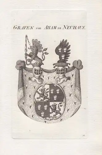 Fürsten von Aham zu Neuhaus -  Aham Neuhaus Bayern Bavaria Deutschland Wappen coat of arms Kupferstich antique