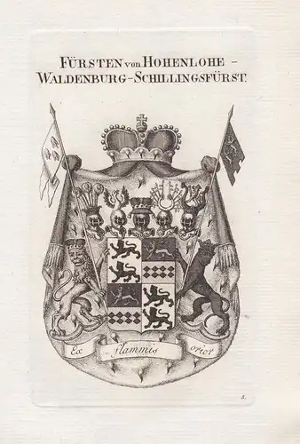 Fürsten von Hohenlohe - Waldenburg - Schillingsfürst. - Haus Hohenlohe Franken Augsburg Deutschland Wappen coa