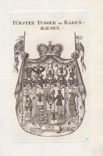 Fürsten Fugger zu Babenhausen - Fugger-Babenhausen Schwaben Graben Deutschland Wappen coat of arms Kupferstich