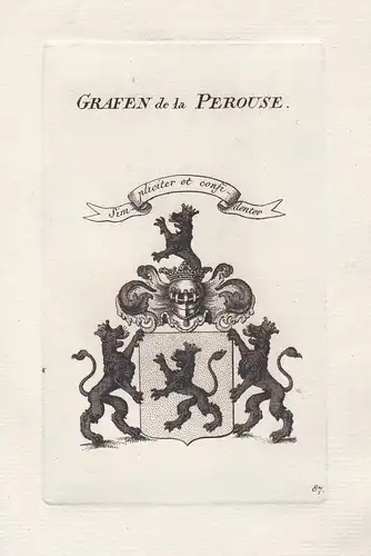 Grafen de la Perouse - Perouse Wappen coat of arms Genealogie Kupferstich copper engraving antique print
