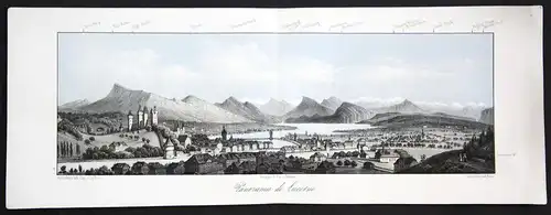 Panaroma de Lucerne - Lucerne Luzern Schweiz Suisse Panorama Ansicht vue Farblithographie Lithographie