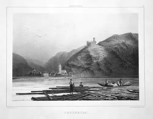 Thurnberg - Burg Maus Wellmich Sankt Goarshausen Rheinland-Pfalz Rhein Lithographie lithograph Litho