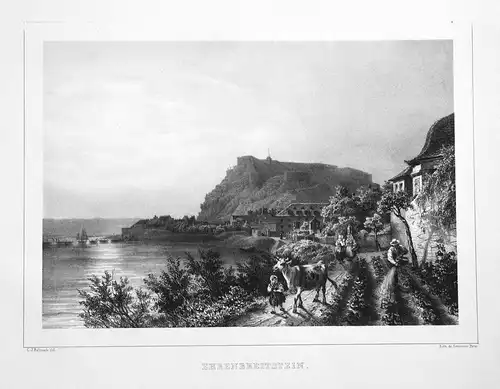 Ehrenbreitstein - Ehrenbreitstein Koblenz Rheinland-Pfalz Rhein Lithographie lithograph Litho