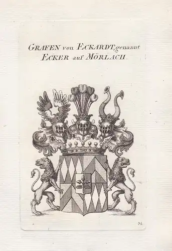 Grafen von Eckhardt, genannt Ecker auf Mörlach - Wappen coat of arms Kupferstich copper engraving antique prin