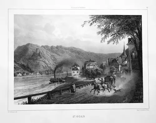 St. Goar - Sankt Goar Rhein-Hunsrück-Kreis Rheinland-Pfalz Rhein Lithographie lithograph Litho