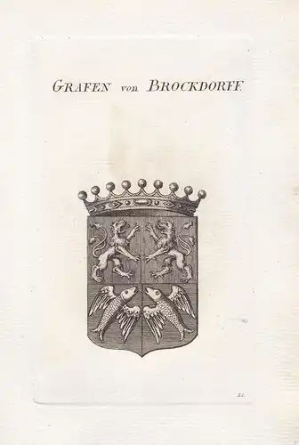 Grafen von Brockdorff - Schleswig-Holstein Deutschland Dänemark Wappen coat of arms Kupferstich antique print