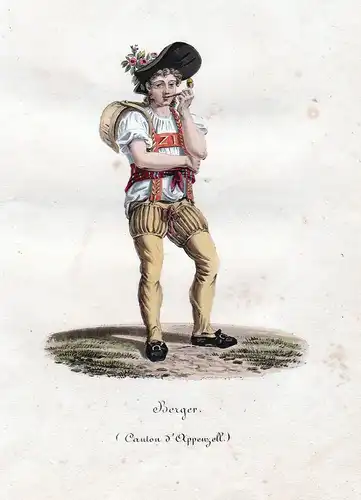 Berger. (Canton d'Appenzell) - Trachten Costumes Schäfer Schweiz Suisse Kupferstich antique print