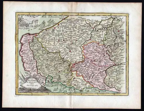 La Flandre le Haynaut - Flandre Vlaanderen Flandern Gent Anvers Belgique Karte map Kupferstich antique print