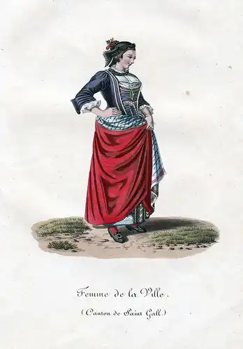 Femme de la Ville (Canton de Saint Gall) - Trachten Costumes St. Gallen Schweiz Suisse Frau der Stadt Kupferst