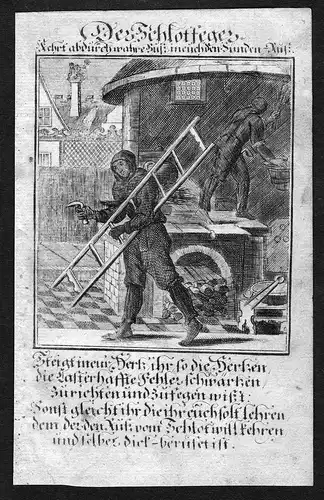 Der Schlotfeger - Schornsteinfeger chimney sweeper Beruf profession Weigel Kupferstich antique print