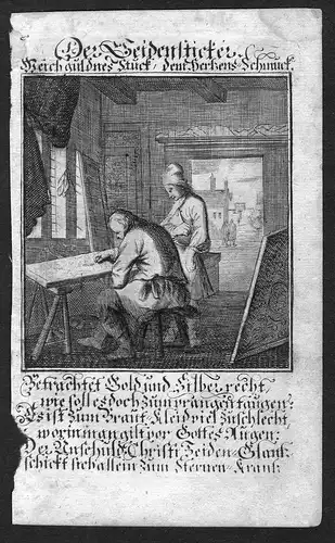 Der Seidensticker - Seidensticker silk embroider Beruf profession Weigel Kupferstich antique print