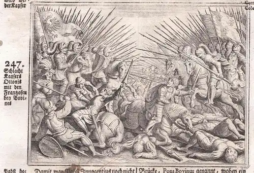 Schlacht Kaysers Ottonis mit den Frantzosen bey Bovines - Otto I Schlacht battle Bovines Flandern gravure