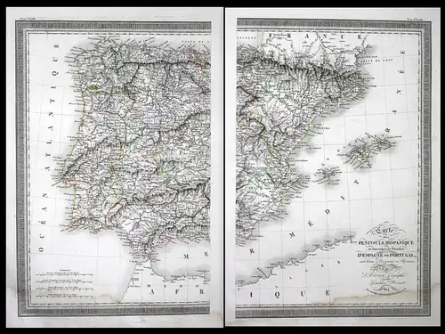 Carte de la peninsule Hispanique - Portugal Espana Spain Spanien Gibraltar Mallorca Menorca Ibizza Karte map S