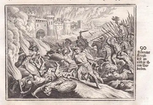 Fidenater Kriegs-list geräth zu ihrem Verderben - Fidenae Schlacht battle Italia acquaforte