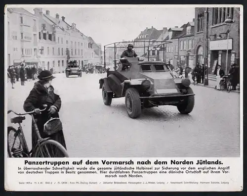 Panzertruppen auf dem Vormarsch nach dem Norden Jütlands - Pressefoto Aktueller Bilderdienst Serie 1405 a - Bi