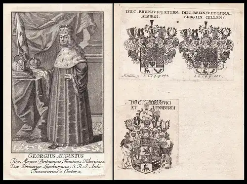 Georgius Augustus - Georg II Great Britain England Portrait Braunschweig Lüneburg Wappen coat of arms Heraldik