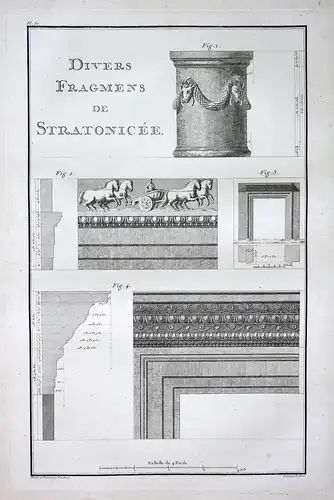 Divers Fragmens de Stratonicee - Temple Stratonice Greece architecture Architektur engraving Kupferstich
