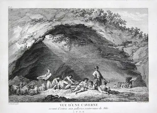 Vue d'une Caverne - Höhle cave Milos Greece Ansicht view Kupferstich antique print
