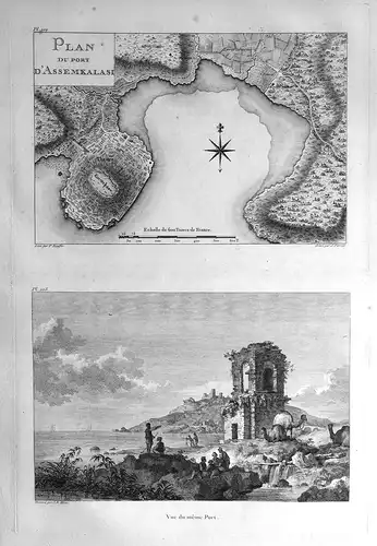 Plan du Port d'Assemkalasi / Vue du meme Port - Anaklia Assemkalasi Georgia Ansicht Karte map view Kupferstich