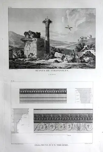 Ruines de Stratonicee / Fragmens d'un theatre - Stratonikeia Karien Turkey view Kupferstich antique print