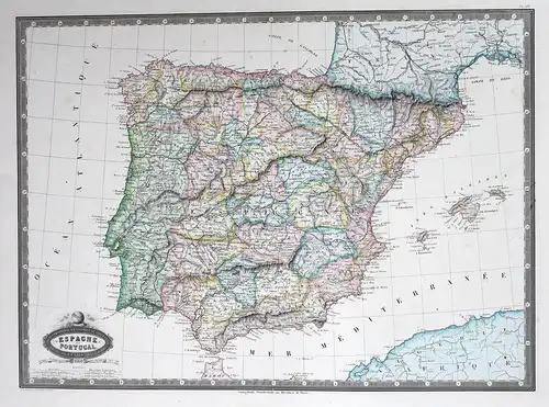Espagne et Portugal - Spain Espana Spanien Portugal map Karte mapa Stahlstich antique print