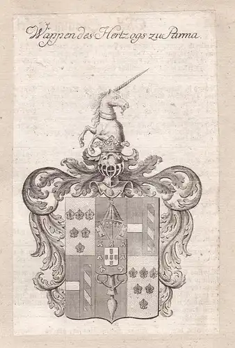 Wappen des Hertzogs zu Parma - Parma Italien Italia Emilia-Romagna Italy Adel Wappen coat of arms Kupferstich