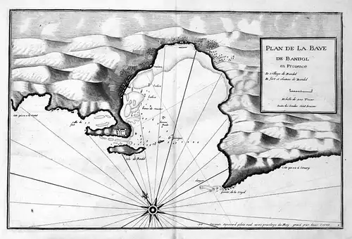 Plan de la Baye de Bandol en Prouence - Bandol port carte gravure Karte map Kupferstich antique print